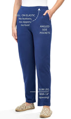Women's Knit Pull on Pants - Cotton Blend with Flat Front waistband