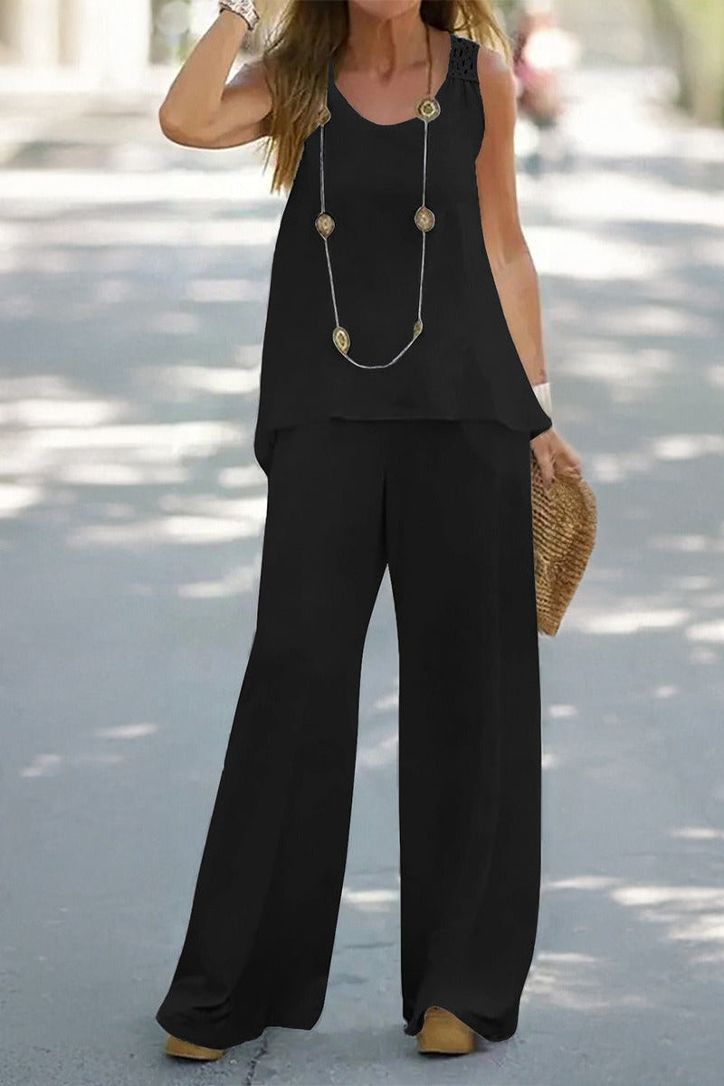 European and American spring/summer casual solid color vest and pants set