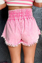 Pink Frayed Denim Skort