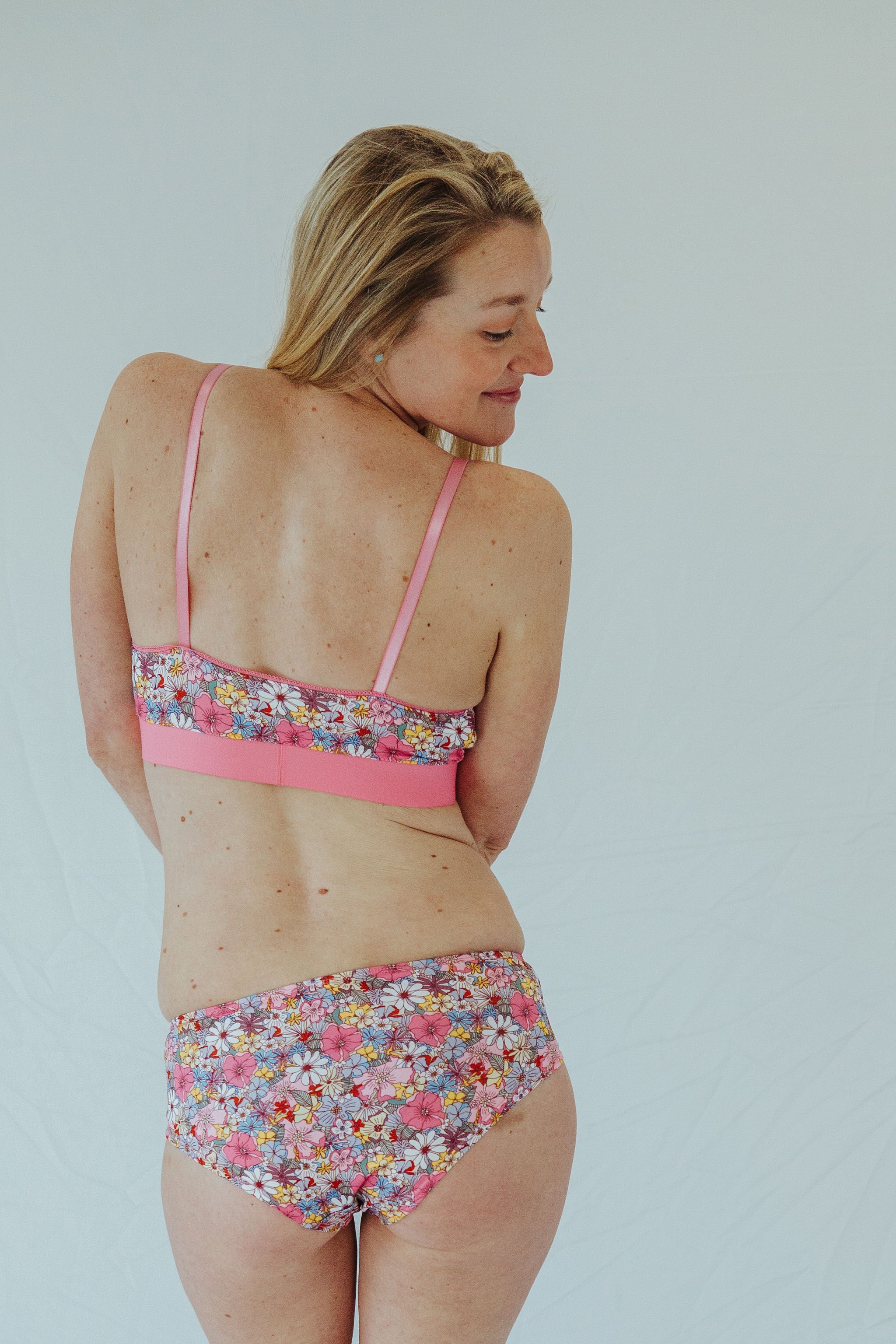 Pink Floral Print Bra
