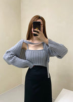 Camisole Knitted Cardigans Women Two Piece Sets 2021 Autumn Sweater Jacket Woman