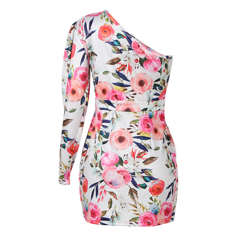 Spring Flowers One Shoulder Dress