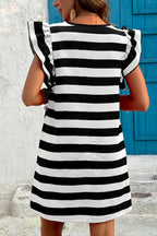 Black & White Striped Flutter Sleeve Dress