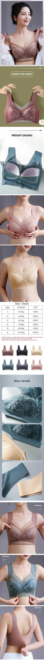 FallSweet 3PCS Lace Push Up Bras for Women Sexy Wireless Bra Ice Silk Deep V Bralette Tops Female Lingerie Mom's Underwear L-5XL