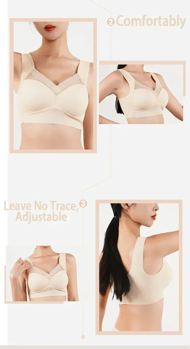 Women's Strappy Push Up Bra Seamless Padded Tops Casual Plus Size Soft Wireless Woman Bras XL-6XL Ice Silk Underwear