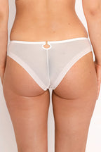 Samanta Perla Ivory Sheer Mesh Tulle Embroidered Tanga Panty