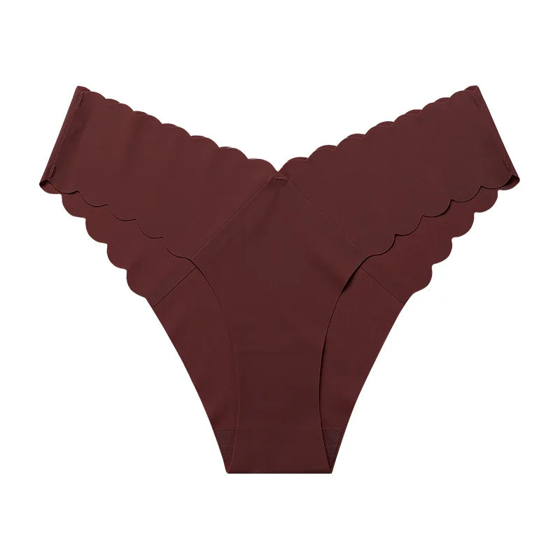 Sexy Women Ice Silk Panties Low-Rise Elasticity Lingerie Female G String Underwear Wave Edge Comfortable Thong Intimates
