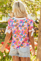 Aleia Floral Knotted Short Sleeve Blouse-1