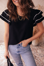 Amani Short Sleeve Textured Blouse-0