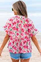 Zoya Floral Ruffled Short Sleeve Blouse-1