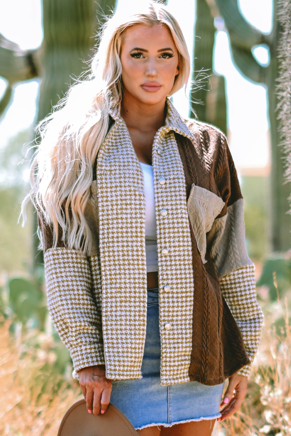 Luna Houndstooth Loose Shacket-0