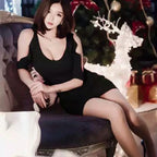 Low Cut Off Shoulder Base Mini Skirt Dress