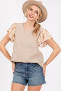 Ces Femme Round Neck Floral Short Sleeve Top