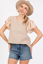 Ces Femme Round Neck Floral Short Sleeve Top