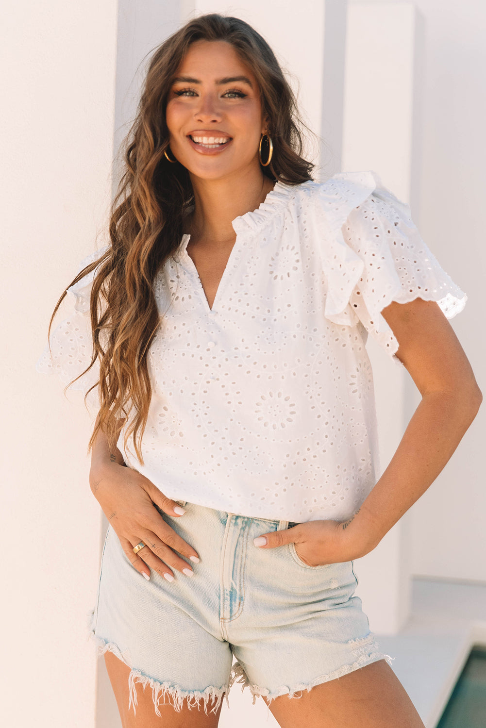 Aspyn Ruffle Short Sleeve Blouse-0