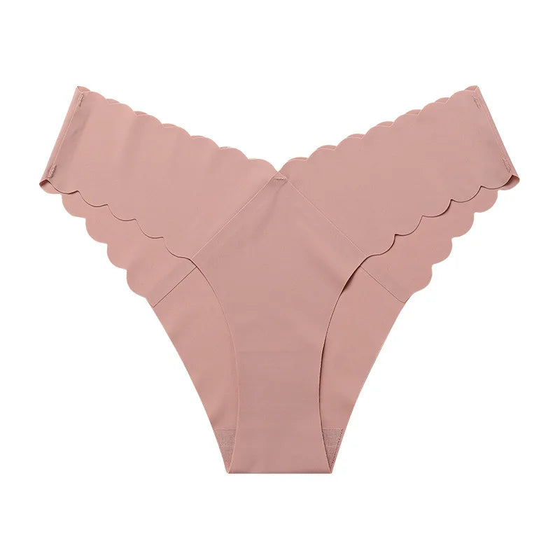 Sexy Women Ice Silk Panties Low-Rise Elasticity Lingerie Female G String Underwear Wave Edge Comfortable Thong Intimates