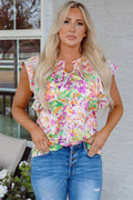 Savanna Ruffled Short Sleeve Notched Neck Blouse-0