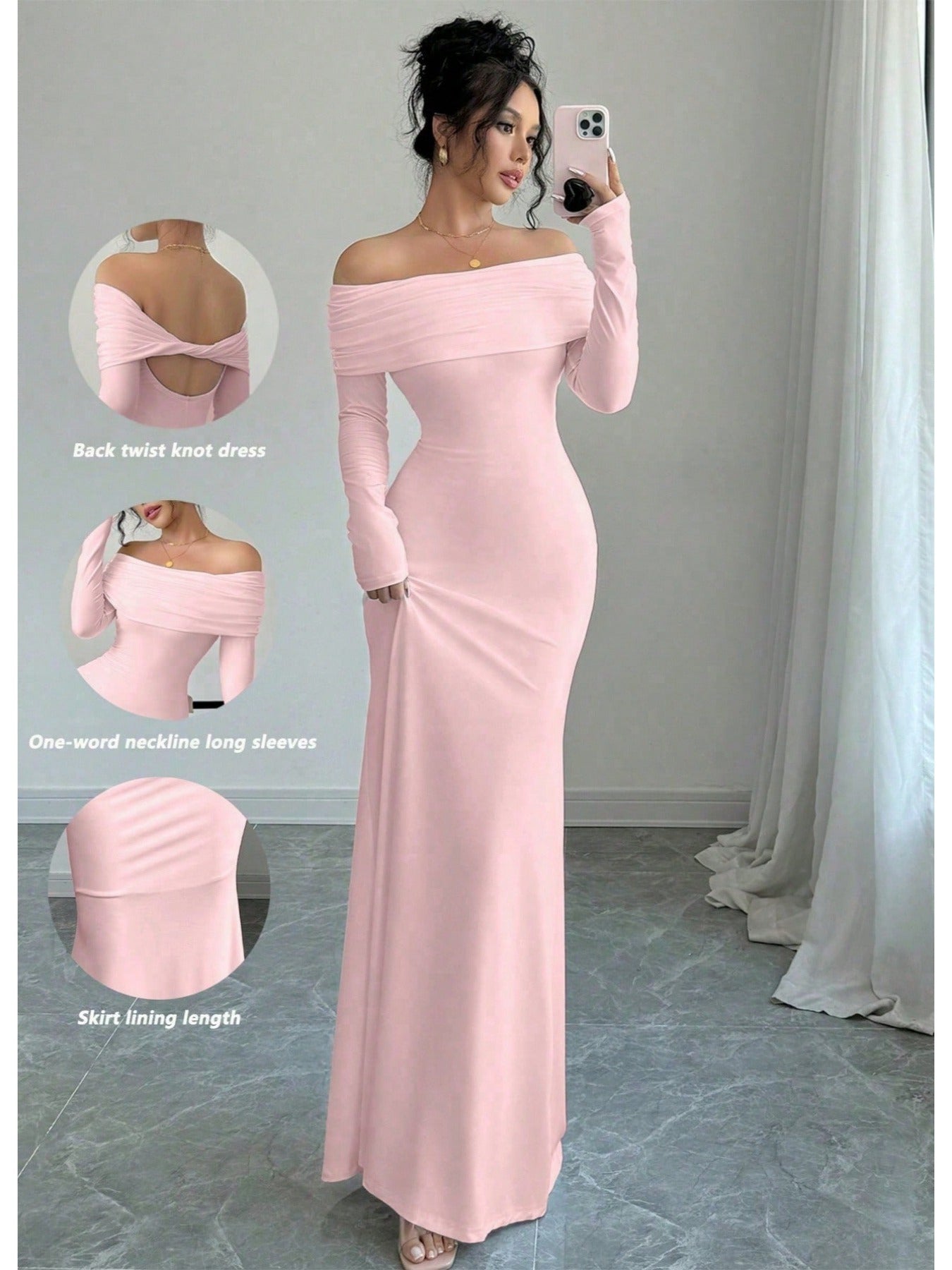 Elegant Off Shoulder Midi Evening Gown