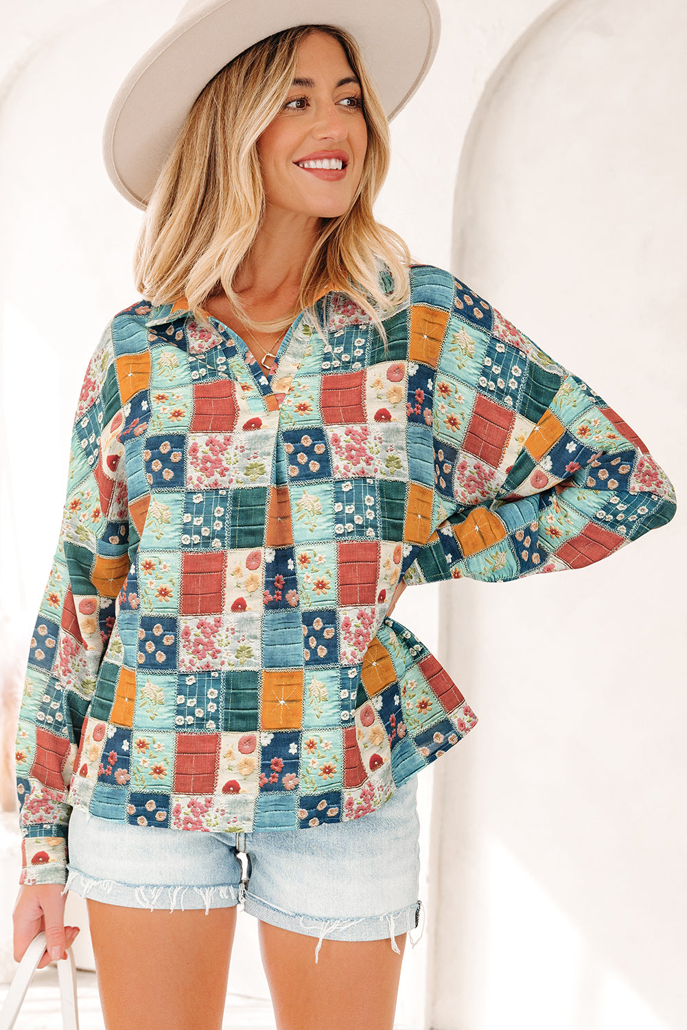 Zyla Up Sleeve Shift Blouse-0
