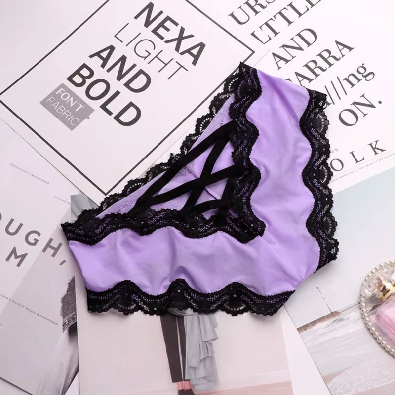 Bandage Deign Hollow Out Silk Sexy Panties Sex Women Lace Underwear Female Lingerie Crotch Cotton Briefs Thongs String