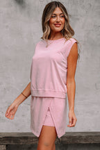 Aria 2 Pieces Mineral Wash Cotton Tank Top Lined Split Skirt Set-4