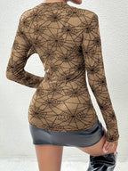 Spider Web Print Long Sleeve Blouse