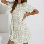 Floral A-Line Dress with Ruffle Sleeves - Spring Cotton Dress