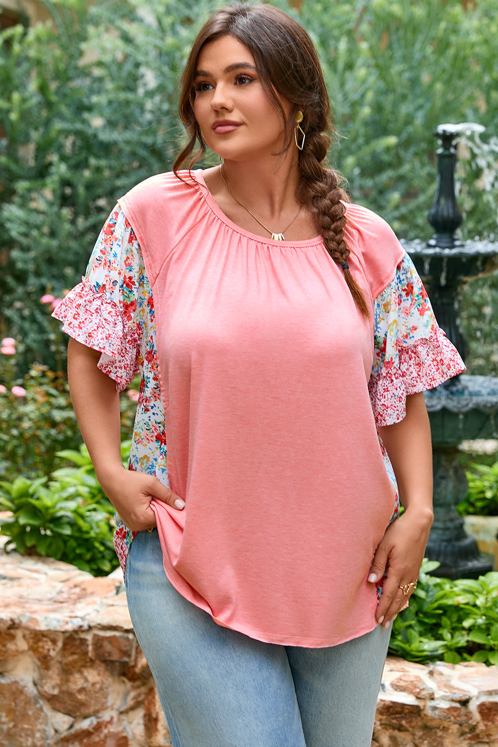 Lacey Ruffled Short Sleeve PLUS Blouse-3