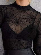 Spider Web Print Long Sleeve Blouse