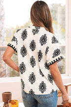Paris Short Sleeve V Neck Blouse-1