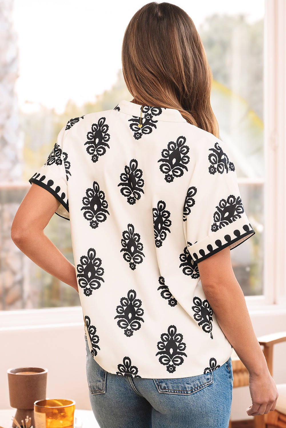 Paris Short Sleeve V Neck Blouse-1