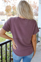 Alessandra Plain Corded Knit Mock Neck T Shirt
