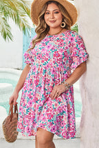 Talia Plus Size Floral Short Sleeve Flare Dress-2