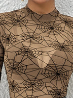 Spider Web Print Long Sleeve Blouse