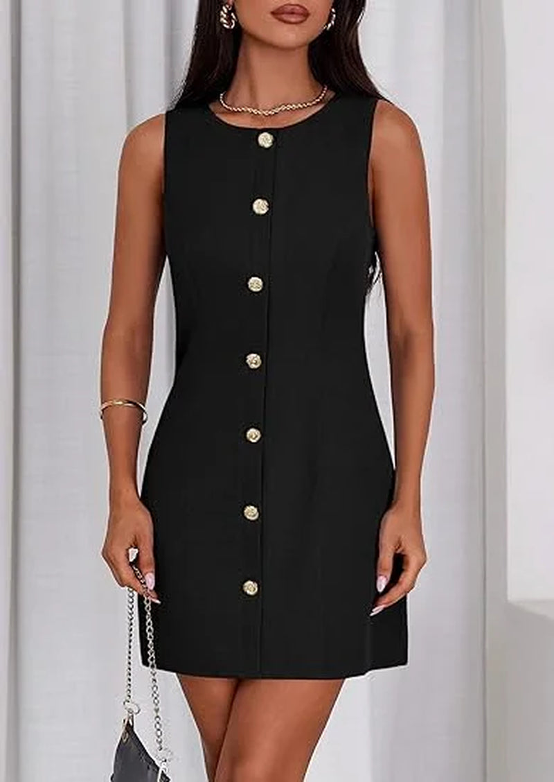 Work Dresses for Women Summer Business Short Dress Sleeveless Button down Formal Elegant Office Outfits