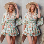 Floral V-Neck Short Dress for Spring and Summer