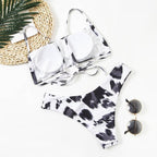 Women Lace Up Black Print Bikini Set Beach Swimsuit Women's Halter Self Bikini Set Padded Top Two Piece Swimsuit Summer Padded Bra Swim Panties  Bandage Vintage Bathing Suit
